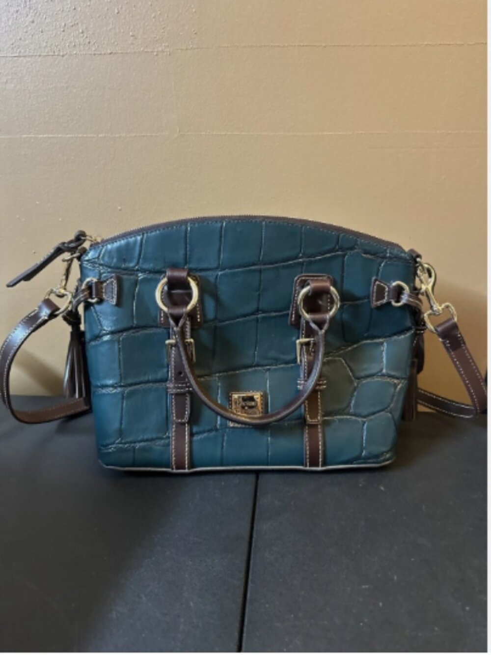 Dooney & Bourke Denison Croc Bristol Satchel-Deep Teal-NEW-A707625